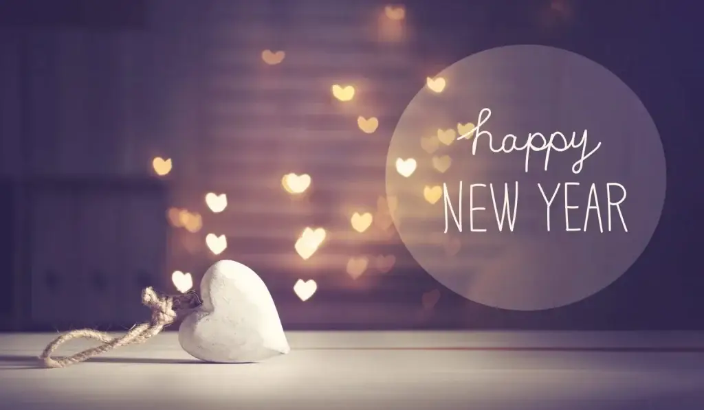 Heart lights with text that says Happy New Year